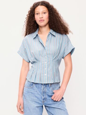 قميص Old Navy بأكمام قصيرة وأزرار سفلية على الخصر - شريط أزرق in Kuwait