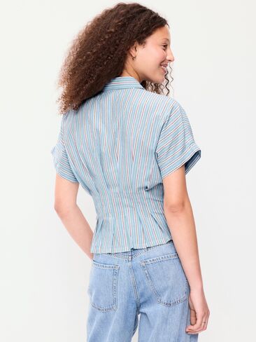 قميص Old Navy بأكمام قصيرة وأزرار سفلية على الخصر - شريط أزرق in Kuwait