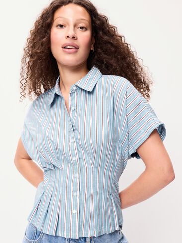 قميص Old Navy بأكمام قصيرة وأزرار سفلية على الخصر - شريط أزرق in Kuwait