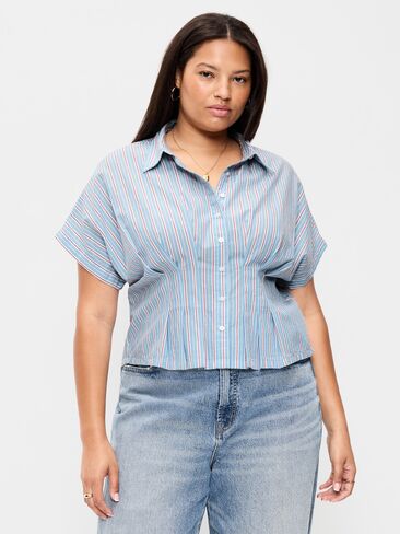 قميص Old Navy بأكمام قصيرة وأزرار سفلية على الخصر - شريط أزرق in Kuwait