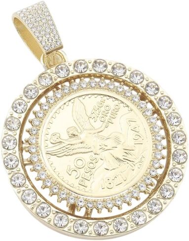 14K Gold Plated 50 PESO COIN PENDANT - 14K GOLD DEDITION JOLLERRY - Hip Hop Usisex Netclace Charm - Mexican Controwar Brass Assory للرجال والنساء - تصميم التقويم الأزتيك in Kuwait