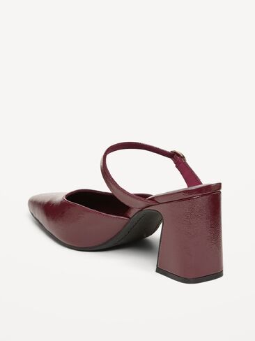 Old Navy Buckle-Strap Mule Heels for Women - Autumn Burgundy in Kuwait