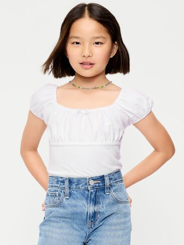 Old Navy Puff-Sleeve Top for Girls - White Lilies in Kuwait