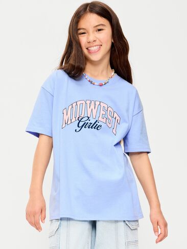 Old Navy Oversized Short-Sleeve Graphic Tunic T-Shirt for Girls - Periblue in Kuwait