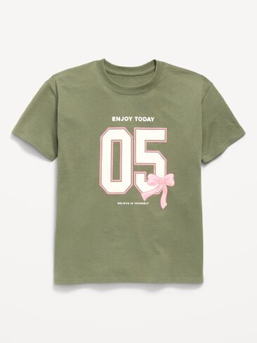 تيشيرت تونيك كبير الحجم بأكمام قصيرة للبنات من Old Navy - زيتي من خلال هذا in Kuwait