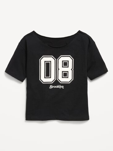 Old Navy Off-Shoulder Graphic T-Shirt for Girls - Black Jack in Kuwait