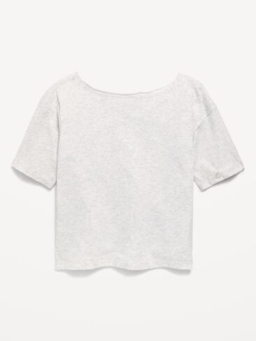 Old Navy Off-Shoulder Graphic T-Shirt for Girls - Light Heather Gray in Kuwait