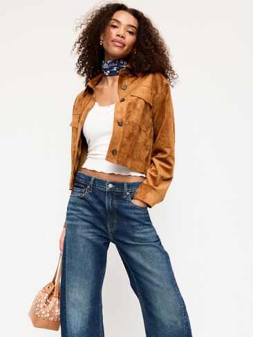 Old Navy Classic Faux-Suede Jacket - Warm Coffee in Kuwait