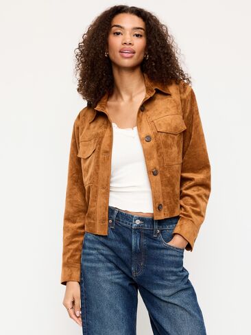 Old Navy Classic Faux-Suede Jacket - Warm Coffee in Kuwait