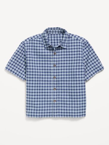 قميص قصير منقوش بأكمام قصيرة للأولاد من Old Navy - أزرق منقوش in Kuwait