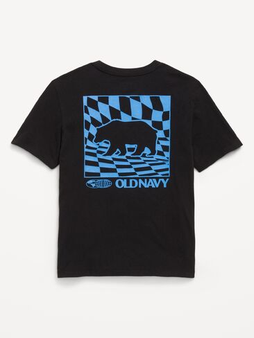 تيشيرت بأكمام قصيرة وشعار الماركة للاولاد من Old Navy - اسود فاتح مرقش in Kuwait