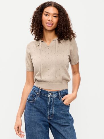 قميص بولو قصير من قطن Pointelle بربطة أمامية من Old Navy - نصف الكرة الأرضية in Kuwait