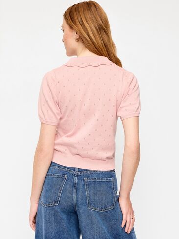 Old Navy Tie-Front Seaside Cotton Pointelle Cropped Polo - Abalone Pink in Kuwait