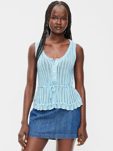 قميص بدون أكمام من قطن Pointelle Peplum من Old Navy Seaside - أزرق هادئ in Kuwait