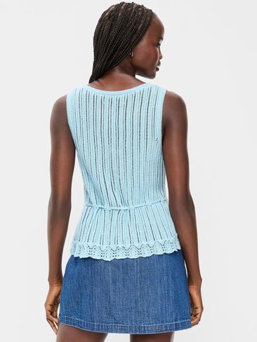 قميص بدون أكمام من قطن Pointelle Peplum من Old Navy Seaside - أزرق هادئ in Kuwait