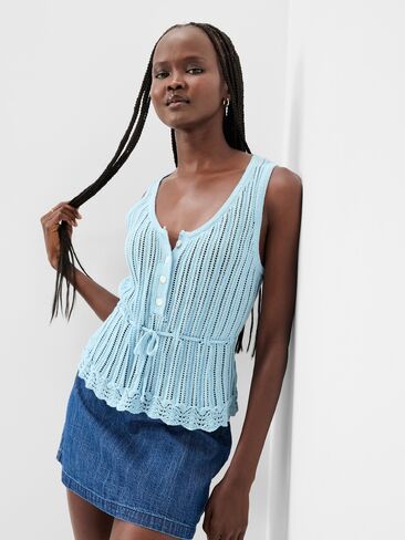 قميص بدون أكمام من قطن Pointelle Peplum من Old Navy Seaside - أزرق هادئ in Kuwait