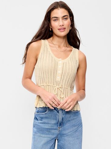 Old Navy Seaside Cotton Pointelle Peplum Tank Top - Cozy Cashmere in Kuwait