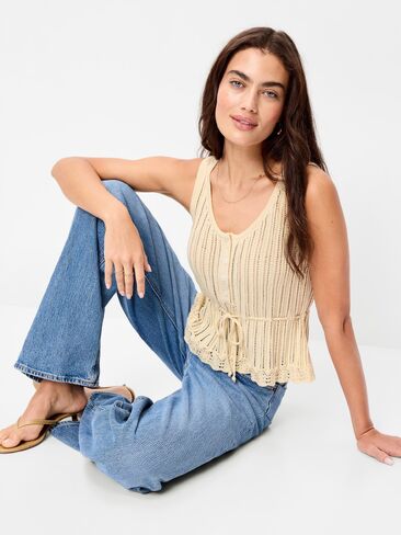 Old Navy Seaside Cotton Pointelle Peplum Tank Top - Cozy Cashmere in Kuwait