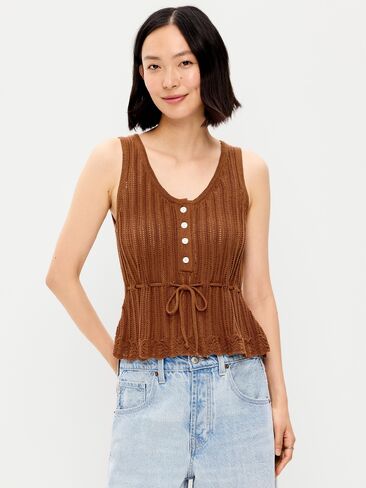 Old Navy Seaside Cotton Pointelle Peplum Tank Top - Redwood Burl in Kuwait