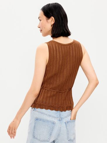 Old Navy Seaside Cotton Pointelle Peplum Tank Top - Redwood Burl in Kuwait