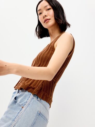 Old Navy Seaside Cotton Pointelle Peplum Tank Top - Redwood Burl in Kuwait