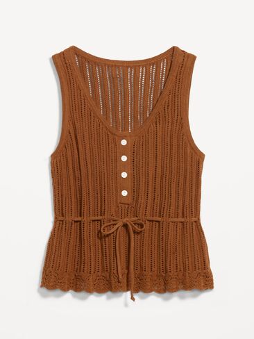 Old Navy Seaside Cotton Pointelle Peplum Tank Top - Redwood Burl in Kuwait