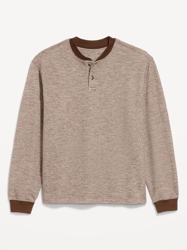 تي شيرت Old Navy Workwear Fleece Henley - جوز داكن in Kuwait