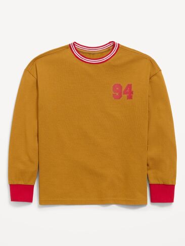 Old Navy Oversized Long-Sleeve Graphic T-Shirt for Boys - Miner's Gold in Kuwait