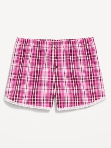 Old Navy Classic Poplin Boxer Pajama Shorts - Pink Plaid in Kuwait