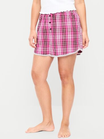 Old Navy Classic Poplin Boxer Pajama Shorts - Pink Plaid in Kuwait