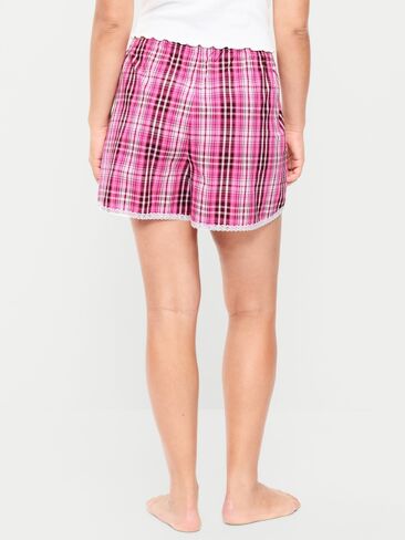 Old Navy Classic Poplin Boxer Pajama Shorts - Pink Plaid in Kuwait
