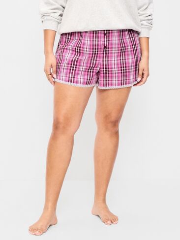 Old Navy Classic Poplin Boxer Pajama Shorts - Pink Plaid in Kuwait
