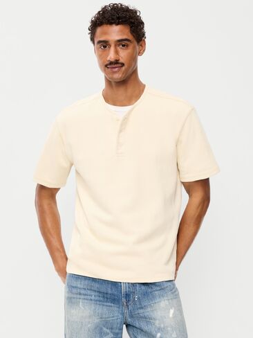 Old Navy Heavyweight Henley T-Shirt - Butter Cream in Kuwait