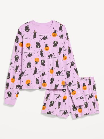 Old Navy Halloween Pajama T-Shirt and Shorts Set for Women - Purple Cats in Kuwait