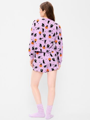 Old Navy Halloween Pajama T-Shirt and Shorts Set for Women - Purple Cats in Kuwait