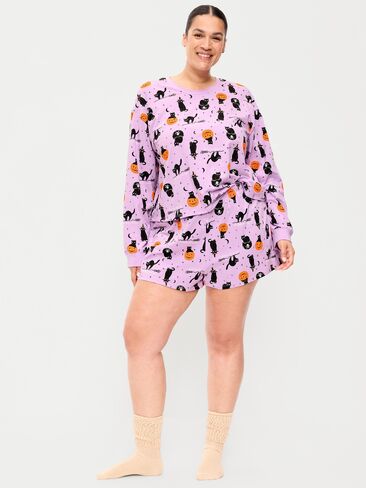 Old Navy Halloween Pajama T-Shirt and Shorts Set for Women - Purple Cats in Kuwait