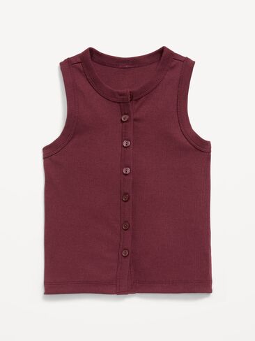 Old Navy Fitted Sleeveless Ribbed Button-Front Top for Girls - Cherry Red in Kuwait