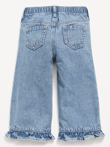 Old Navy High-Waisted Super Baggy Ruffled Wide-Leg Jeans for Girls - Medium Wash in Kuwait