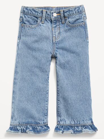 Old Navy High-Waisted Super Baggy Ruffled Wide-Leg Jeans for Girls - Medium Wash in Kuwait
