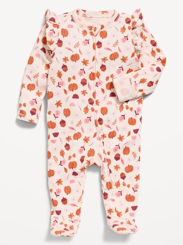Old Navy Ruffle-Trim 2-Way-Zip Sleep & Play Footed One-Piece for Baby - Harvest in Kuwait