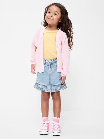 Old Navy High-Waisted Fringed-Hem Jean Skirt for Toddler Girls - Light Wash in Kuwait