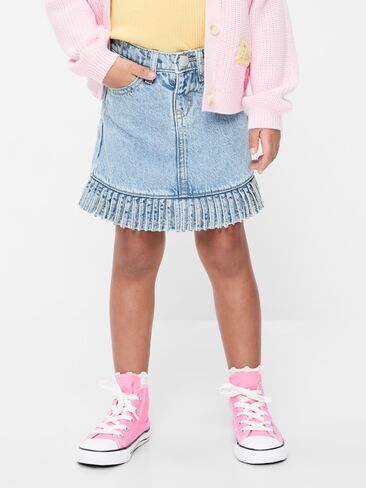 Old Navy High-Waisted Fringed-Hem Jean Skirt for Toddler Girls - Light Wash in Kuwait