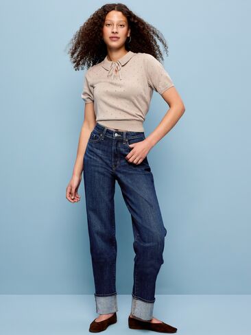 Old Navy جينز فضفاض عالي الخصر OG - غسيل داكن in Kuwait