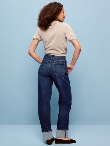 Old Navy جينز فضفاض عالي الخصر OG - غسيل داكن in Kuwait