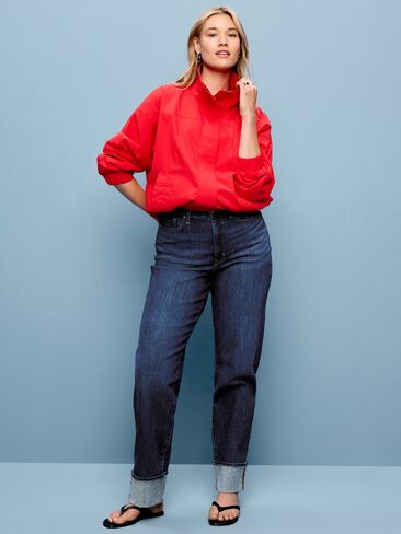 Old Navy جينز فضفاض عالي الخصر OG - غسيل داكن in Kuwait