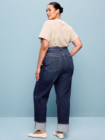 Old Navy جينز فضفاض عالي الخصر OG - غسيل داكن in Kuwait