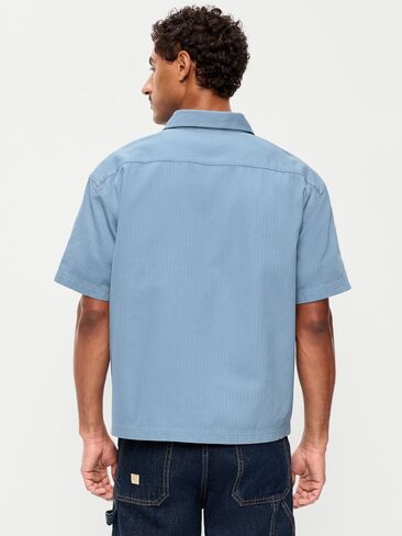 Old Navy Loose Full-Zip Herringbone Workwear Shirt - Naturalist Blue in Kuwait