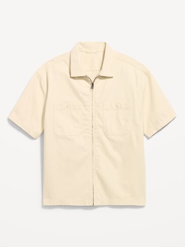 قميص عمل متعرج فضفاض بسحاب كامل من Old Navy - كريم الزبدة in Kuwait