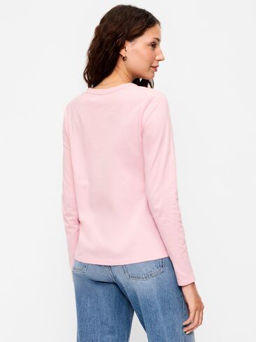 تي شيرت Old Navy EveryWear بأكمام طويلة - أحمر الخدود عليك in Kuwait