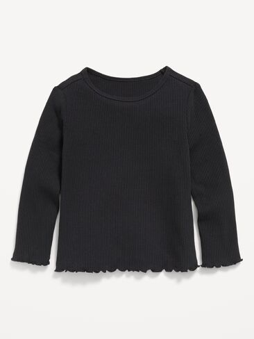 Old Navy Fitted Long-Sleeve Ribbed Lettuce-Edge T-Shirt for Toddler Girls - Black Jack in Kuwait